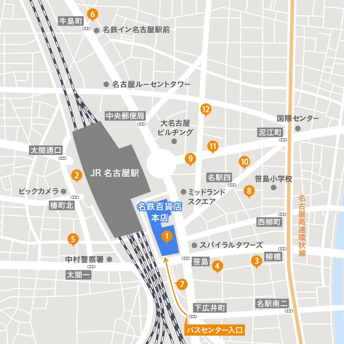 名駅地区駐車場所在地マップ